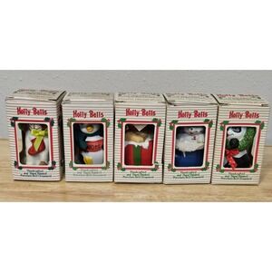 Vintage Lot Of 5 Holly Bells By Giftco Inc. Made In Taiwan 1980s in Boxes